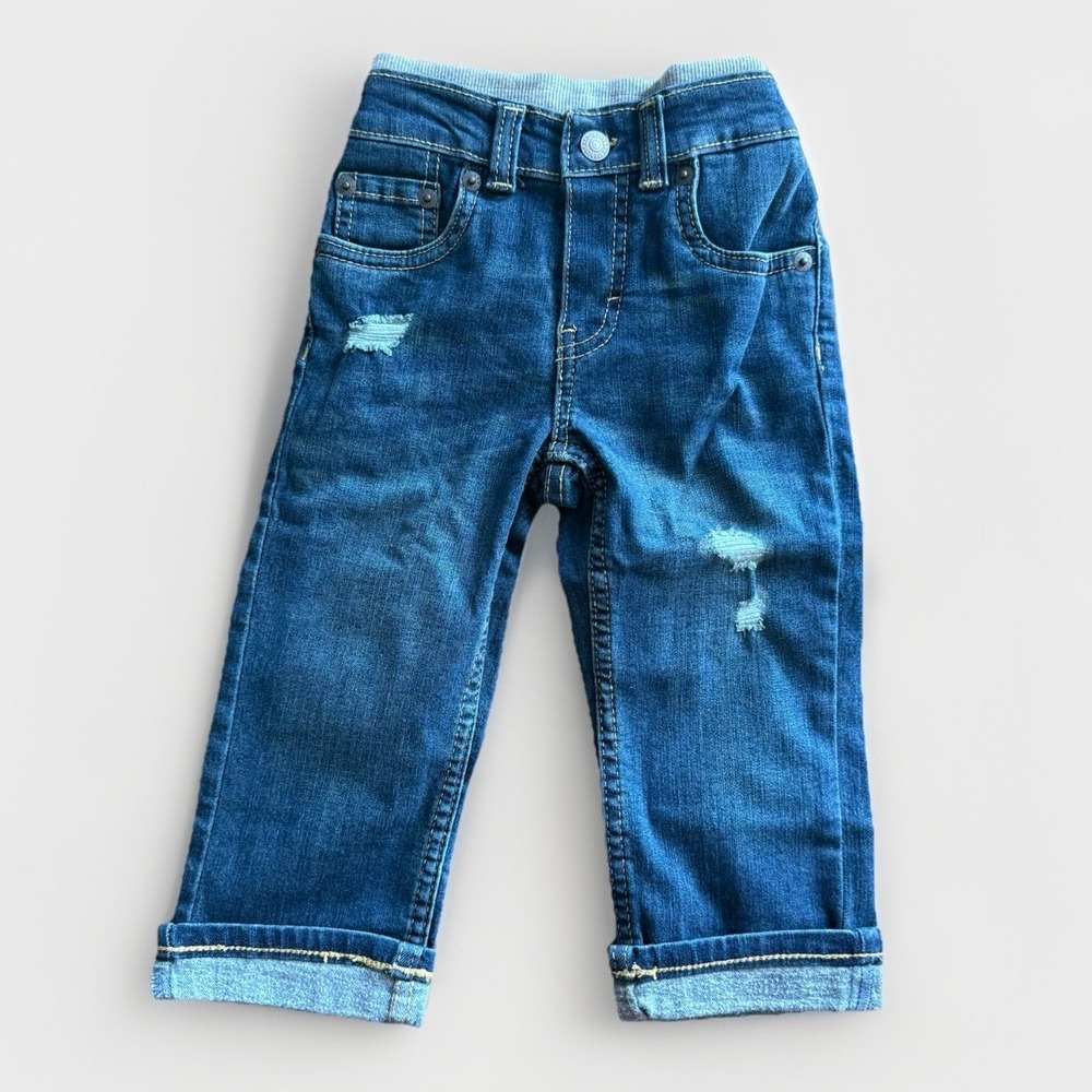 Levi's Pull On Pants Denim Jeans Toddler Sz 2T Blue Straight Stretch Elastic NWT